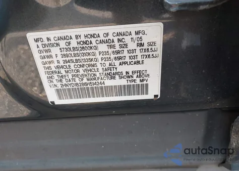 2006 Acura Mdx из США, поврежденный, VIN 2HNYD18286H514244